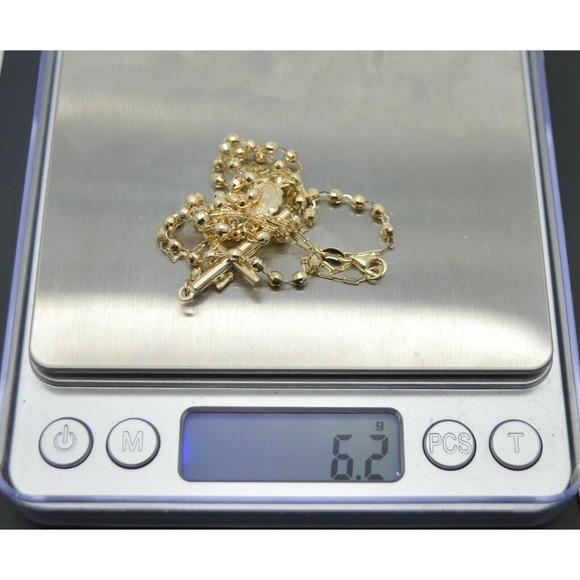 10k Solid Yellow Gold Rosary virgin Mary Jesus Cross Necklace 24 6.2 gr - Picture 3 of 4